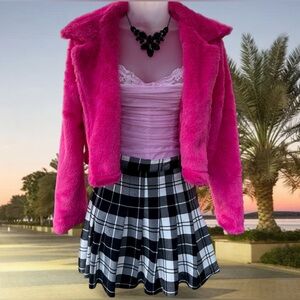 Wild Fable Purple Bustier XS Pink Fur Jacket Plaid Mini Skirt Lot Outfit Y2K